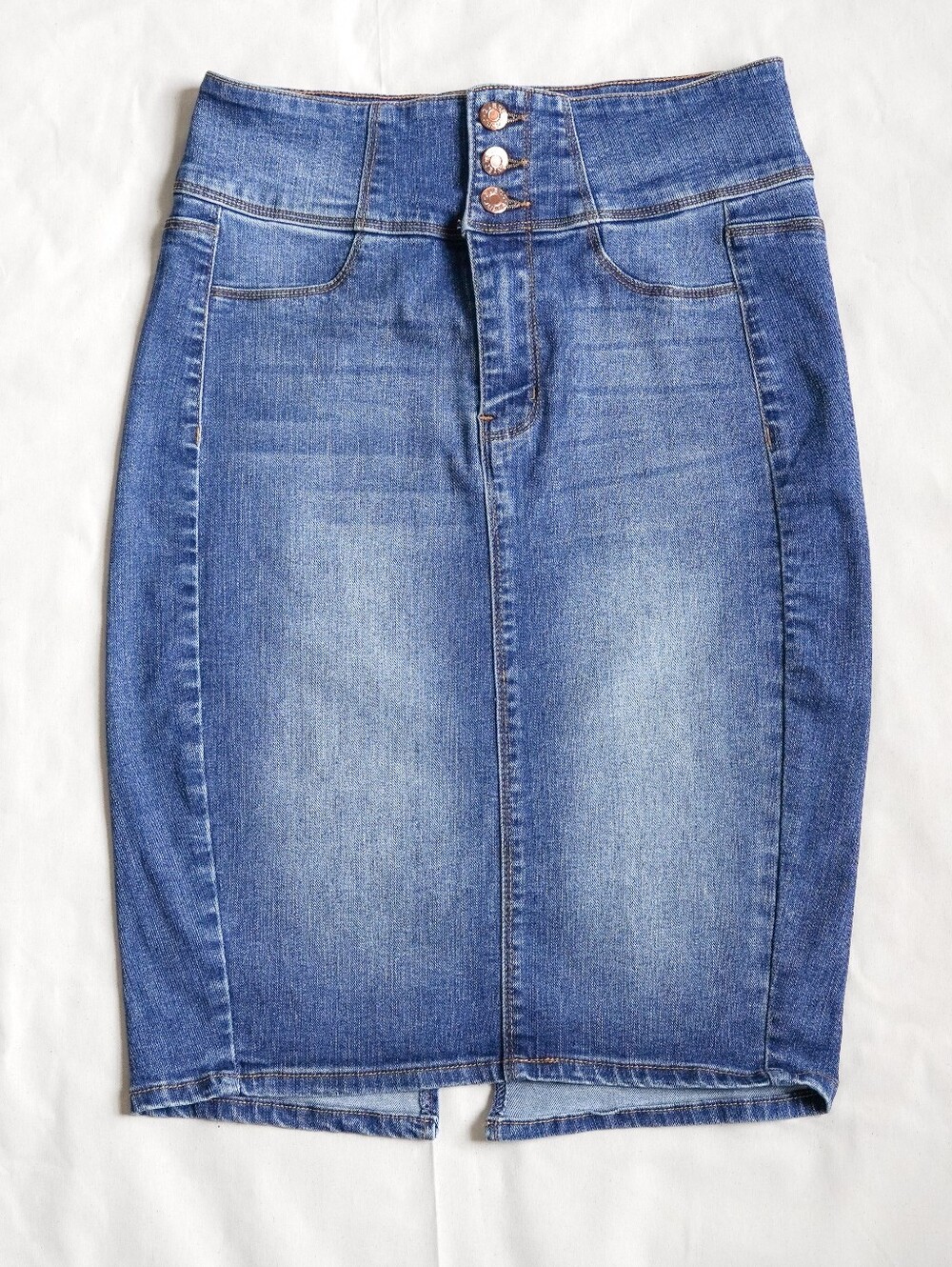 GUESS Los Angeles High Waist Denim Pencil Skirt Button Front Slit Blue Size 8